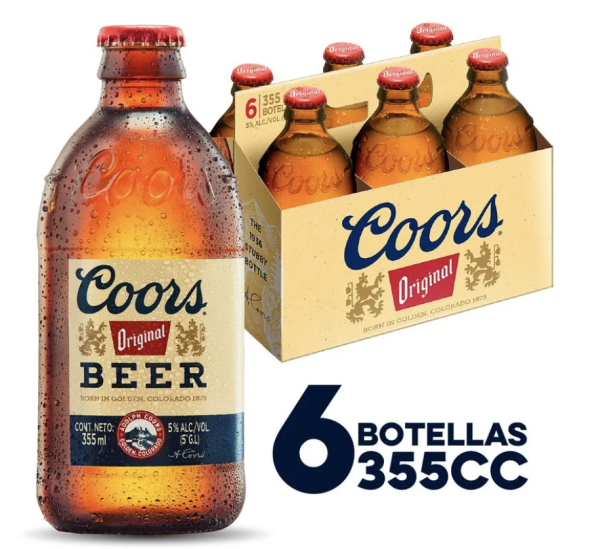 Pack 6 un. Cerveza Coors Lager 5.0° 355 cc - Imagen 2